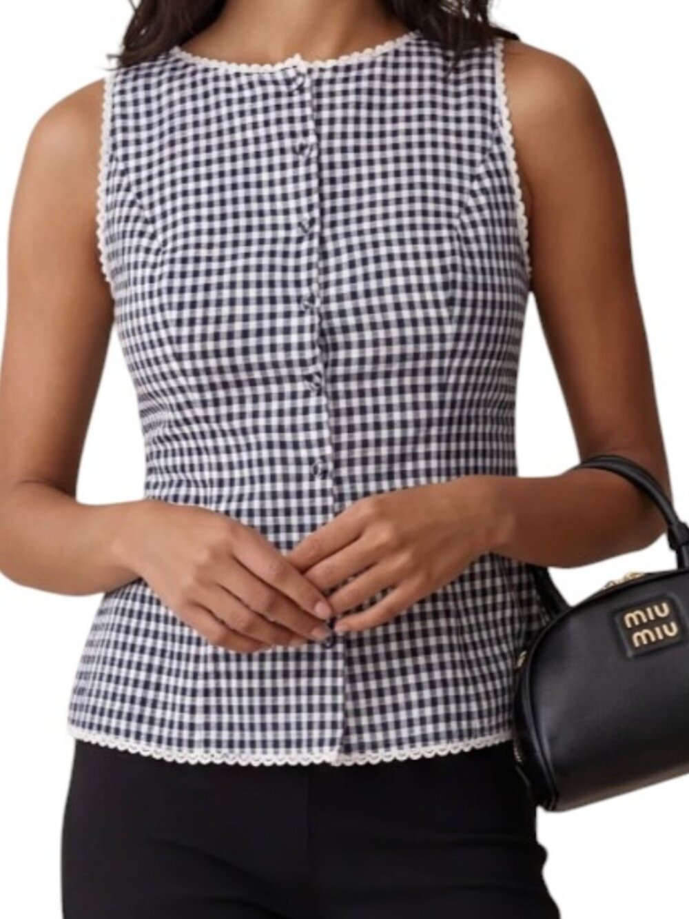Kourt Micah Navy Gingham Linen Blend Tie Back Top NWT Size 6